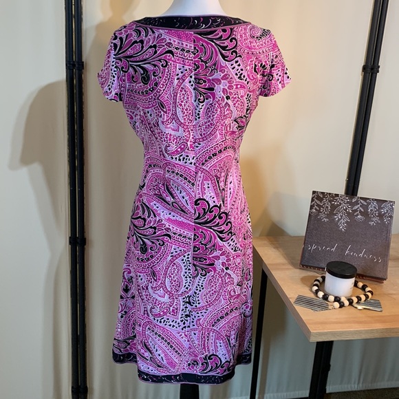 Tahari Black & Pink ALine Dress Size 6P - Picture 2 of 6